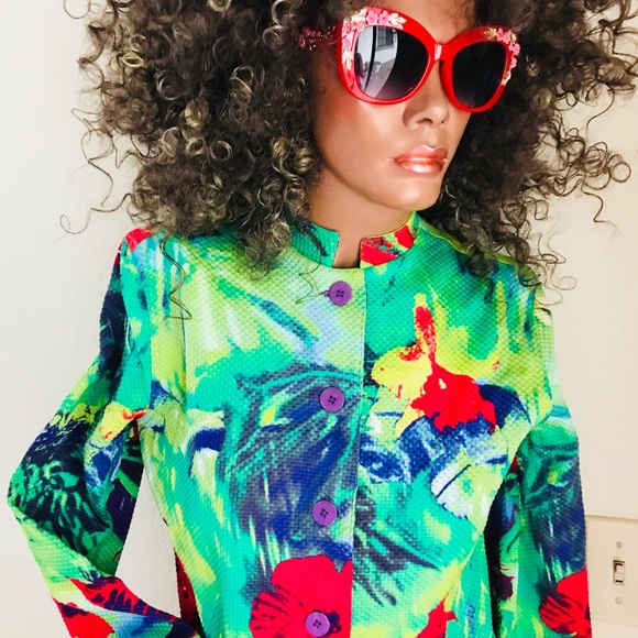 DEBRA C BEVERLY HILLS Chic TROPICAL Floral Jacket S - Picture 7 of 8